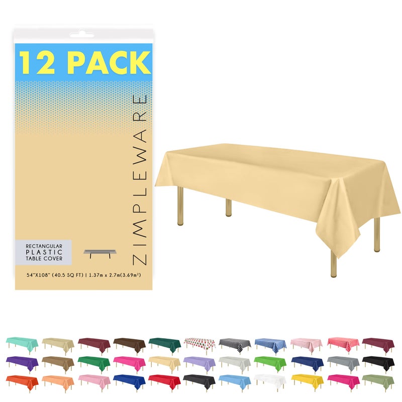 ZIMPLEWARE Premium Ivory Plastic Table Cloth Disposable (12 Pk) Plastic Tablecloths for Rectangle Tables (54in x 108in) Party Table Cloths Disposable for 6ft to 8ft Rectangle Tables - Image 1